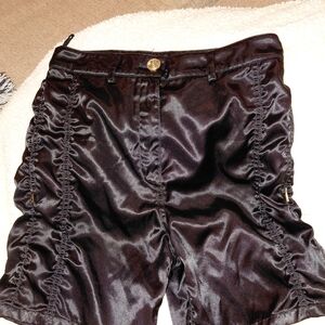 CHANEL Black Satin Ruched Women's Shorts